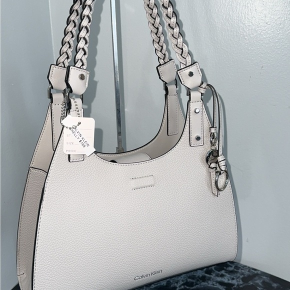 CALVIN KLEIN Shelly Novelty Satchel Women’s Leather Bag Dove Gray AUTHENTIC NEW - Picture 7 of 14